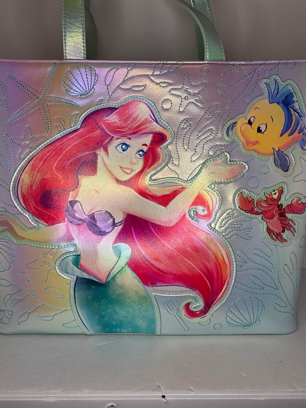 Loungefly Disney Little Mermaid Ariel Flounder Tote Bag w/Coin Bag NWT